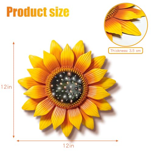 12 Inch Metal Sunflower Wall Decor with Rhinestone Center - Outdoor & Indoor Floral Hanging Art