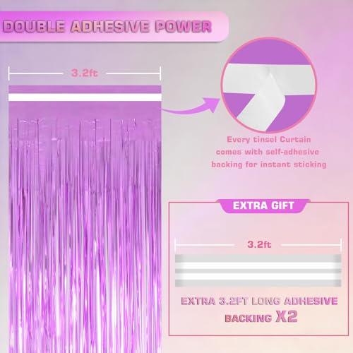 Light Purple Tinsel Backdrop 8ft 2 Pack - Metallic Party Decoration & Photo Booth