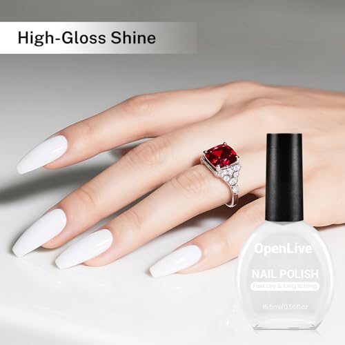 OpenLive White Nail Polish 16.5ml Fast Drying Long Lasting Glossy Finish - DIY Manicure