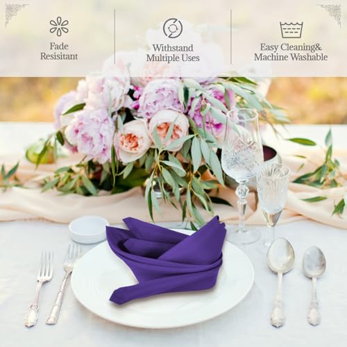PLOYMONO Purple Cloth Napkins - 8 Pack 17x17 Inches Reusable Polyester