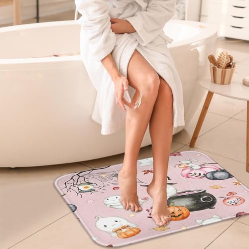Halloween Ghost Bathroom Rug Set of 2 - Pink Halloween 16x24 & 20x32 Inch
