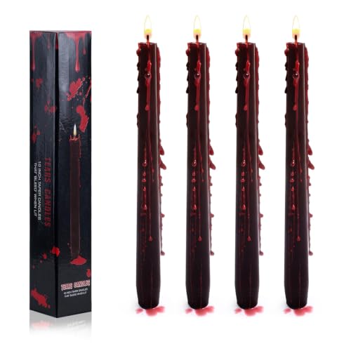 Halloween Bleeding Taper Candles - 8 Pack, 10 Inch Black Candles with Blood Effect