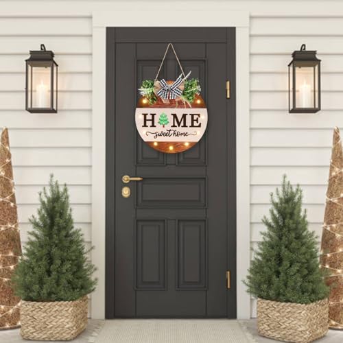 Interchangeable Welcome Sign for Front Door - Middle White with 14 Changeable Icons & 12 LED Lights