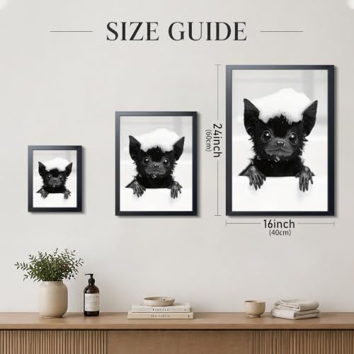Framed Funny Bat Bathroom Wall Art - Black & White Animal Canvas Print - 24x16 Inches - Gothic Farmhouse Decor