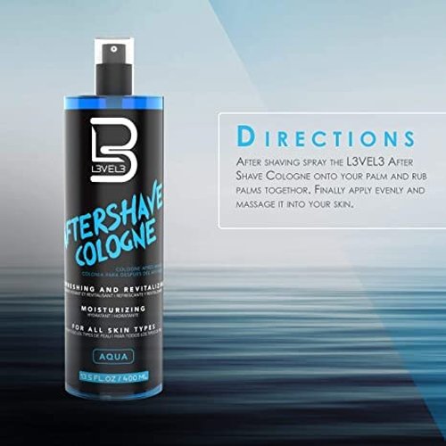 L3 Level 3 After Shave Spray Cologne - Softens Skin - Refreshes and Relieves Face and Skin - Styling Powder Included (Aqua)