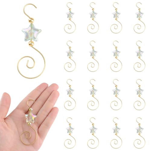 Christmas Ornament Hooks with Pentagram Bead Set - Gold & Light Green, 30 pcs