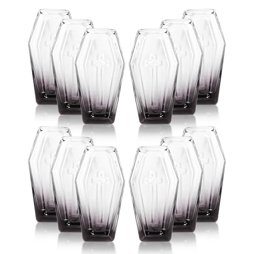 12-Pack Coffin Shot Glasses - Gothic Black Drinking Glass for Halloween & Parties - Half Black Variation
