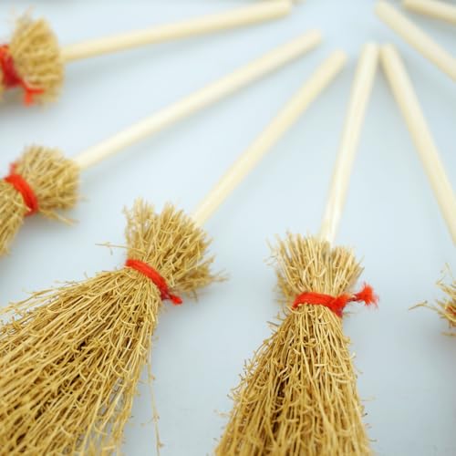 Mini Witch Brooms Set - 15 Small Straw Brooms for Halloween Decor