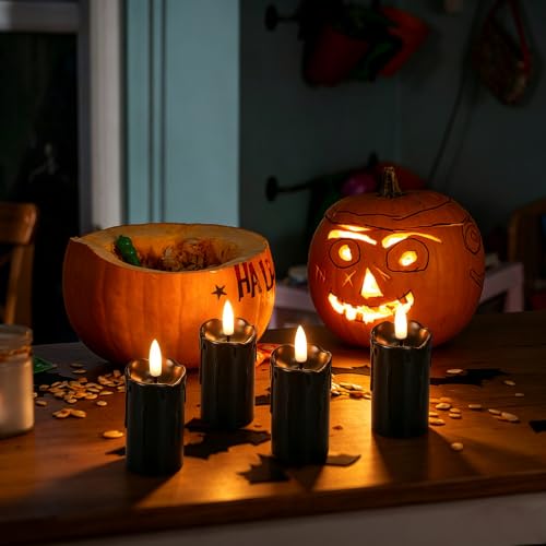 6 Pack Flameless Votive Candles with Timer - Black, Battery Operated, 1.5 x 3.5 Inches - Safety & Realistic Flicker