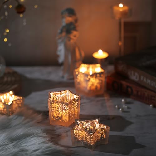 Frosted White Star Candle Holders Set - 10 Pcs Silver Ribbed Votives for Weddings & Holiday Decor