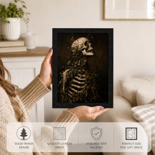 Skeleton Wall Art Framed Gothic Dark Academia Halloween Decor - 16x24in Variation of Skeleton Print / Framed / 24L x 16W