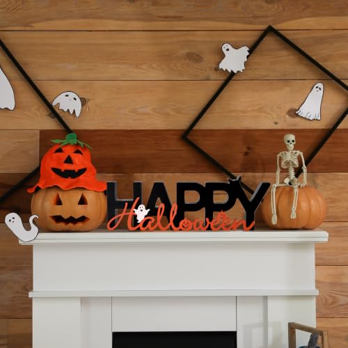 Happy Halloween Sign Wooden Table Centerpiece Black Indoor Decor