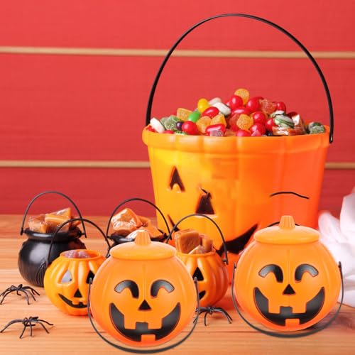 Halloween Pumpkin Candy Bucket with Handle - Trick or Treat Lantern for Party Decor