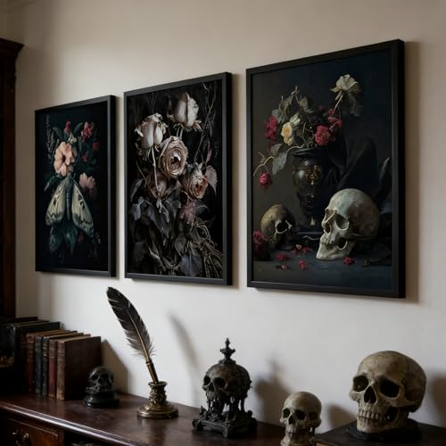 Gothic Wall Art Set - Skull Moth Dark Academy Poster Wall Decor - 24"Lx16" Variation