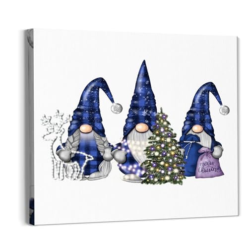 BearCake Christmas Wall Decor - Blue Buffalo Gnomes Wall Art with Santa Hat Variation