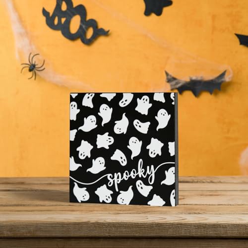 Halloween Wooden Box Decor - Ghost Spooky Faux Books for Indoor Table Display