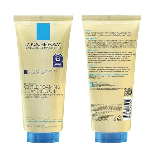 La Roche-Posay Lipikar AP+ Gentle Foaming Cleansing Oil, Gentle Oil Cleanser for Face and Body Formulated with Niacinamide, Long-Lasting 24-hour Hydration, Fragrance-Free & Soap Free, 200ml