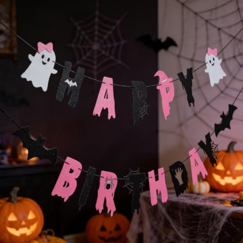 Halloween Ghost Banner Flag for Birthday Party Decorations - 6.83x1 Inches