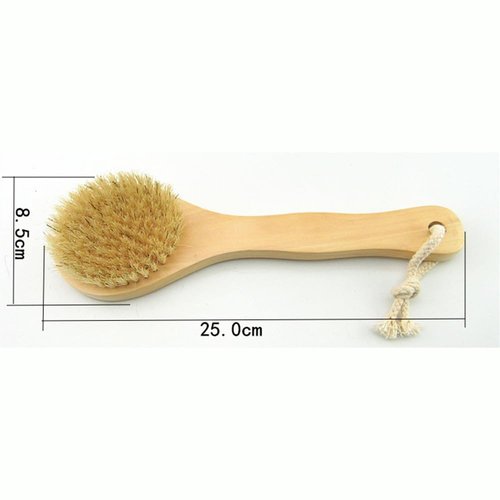 HiKin 9.84 Inch Dry Body Brush Back Scrubber, Wooden Short Handle Natural Bristles Bath & Shower Brush.
