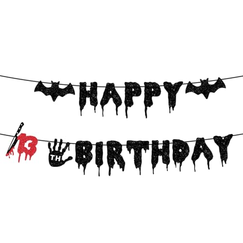 Halloween Killer 13th Birthday Banner - Spooky Zombie Bloody Horror Decor