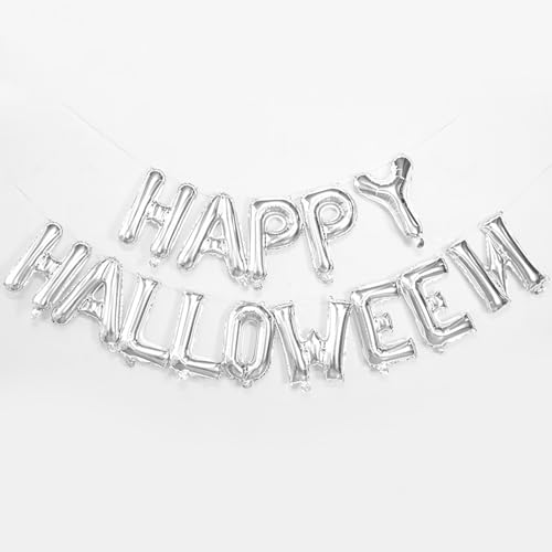 Halloween Letter Silver Balloon Set - Happy Halloween Banner - 14 Pcs