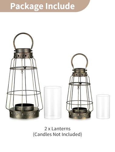Nuptio Hurricane Candle Lantern Set Small & Large Rustic Farmhouse Hanging & Free-Standing