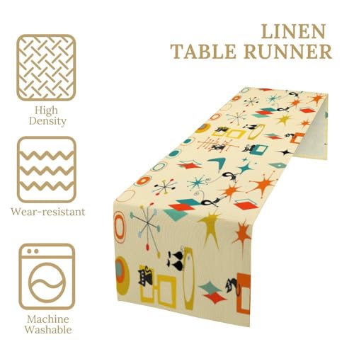 Mid Century Cat Table Runner 13x120 W13xL120 Retro Atomic Starburst Vintage Design