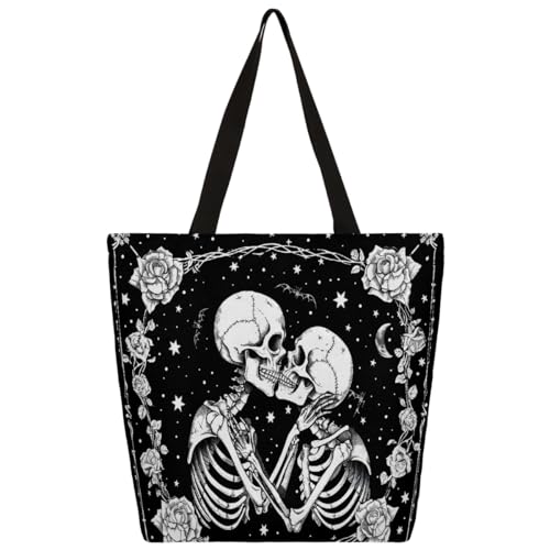 Canvas Tote Bag for Women Skull Pattern Large Shopping Shoulder Handbag - A06