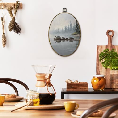 Lake House Turtle Wall Art Decor - Oval Canvas Print, Ready to Hang, 11x8.5 Inches