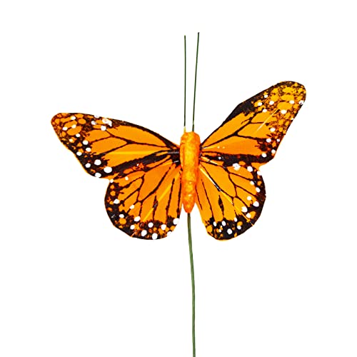 Feather Butterfly Decorations Set of 12 - 3 Inch Monarch Butterfly Decor - D Variation