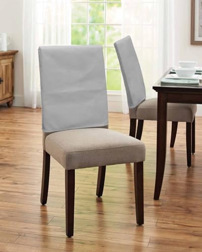 8 Pcs Grey Linen Chair Back Covers for Dining Room - Rustic Modern Protectors