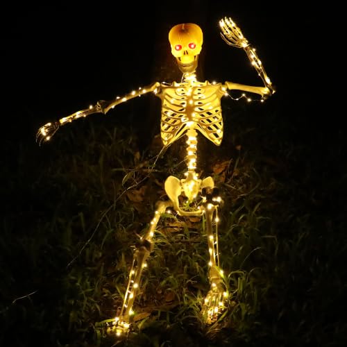 Starweeks White Light-Up Skeleton Halloween Decoration - 53 Inches, Poseable Full Body, Indoor Outdoor Yard Porch Decor