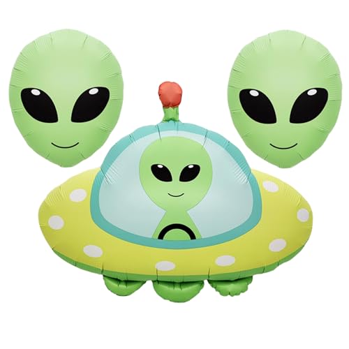 3Pcs Alien UFO Foil Balloons Space Theme Party Decorations for Kids Birthday