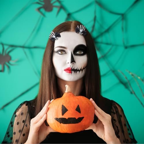 Luminous Skeleton Hand Hair Clips with Black Bow - Halloween Accessory Set