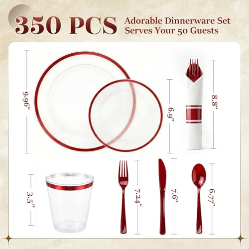350pcs Red and Clear Plastic Plates Party Dinnerware Set - Labor Day