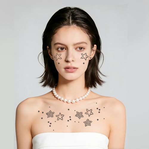 Star Face Gems and Rhinestones Set - 6 Sheets Body & Face Stickers for Makeup & Festivals