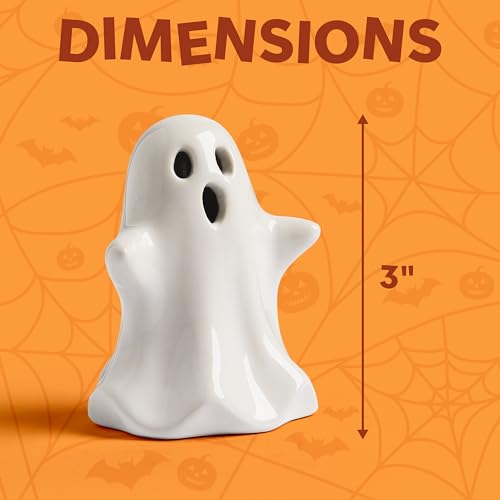 Halloween Ghost Decor Set Light Up LED Ceramic Ghosts 4 Pack - 3 Inch
