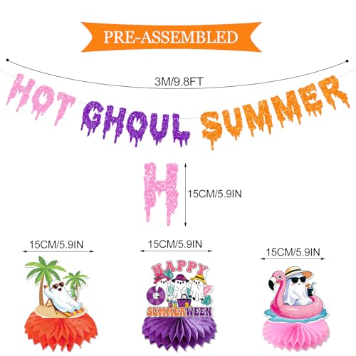 Summerween Party Banner & Decorations Set - Hanging Swirls, Honeycomb Ornaments