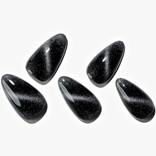 Black Paradise Cat Eyes Press On Nails - Medium Almond Stiletto Fake Nails with Variation