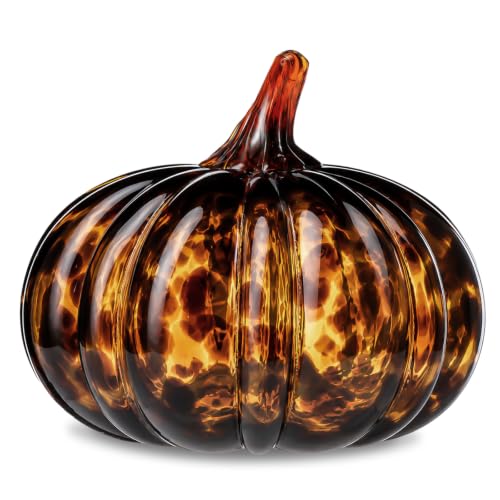 Medium Tortoiseshell Glass Pumpkin Halloween Decor - Fall Autumn Centerpiece