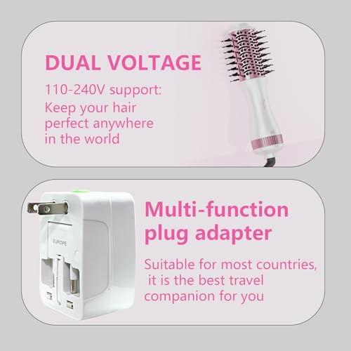 Auto Dual Voltage Hair Dryer Brush,110V-120V/220V-240V,Travel HairDryer Brush,Small Hot Airbrush,Blow Dryer Brush,Small Hair Dryer Brush,4 in 1 Hair Dryer and Styler Volumizer