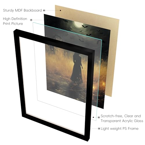 Halloween Wall Art Decor Set - Framed 5 Pack with Black Frames & Custom Sizes (Black / Halloween)