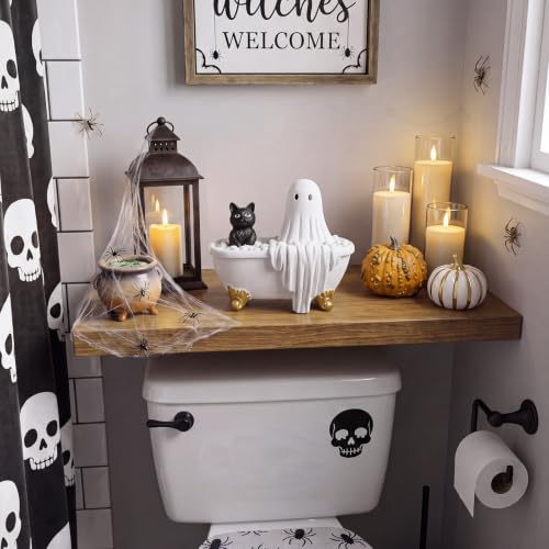 Halloween Ghost Cat Figurine in Bathtub Decor Resin Cute Spooky Home Accent