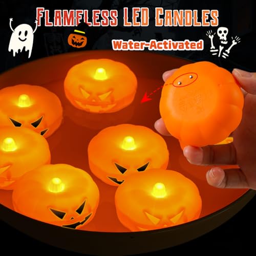 24-Pack Orange Floating Candles for Halloween Water Decor - Water-Activated, Long-Lasting Fall Pool & Table Decorations
