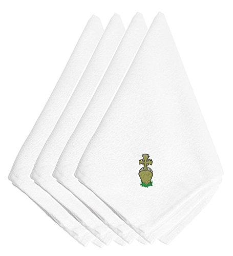 Halloween Tombstone Embroidered Napkins Set of 4 - Washable Dinner Cloths for Parties