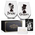 Perfectinsoy Gothic Wedding Bride & Groom Wine Glass Set with Gift Box - 2 Pieces