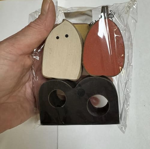 Halloween Ghost and Pumpkin Wooden Sitters Set - Fall Decor, 3 Inches, Pack of 3