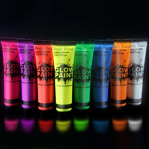 UV Blacklight Neon Face & Body Paint Set - 8 Colors, Washable, Glow in Dark