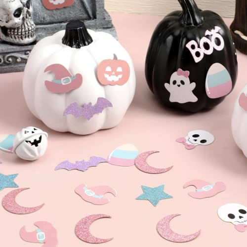 Pink Halloween Confetti - 200 pcs Pastel Glitter Party Table Decorations - Variation: Pink Halloween