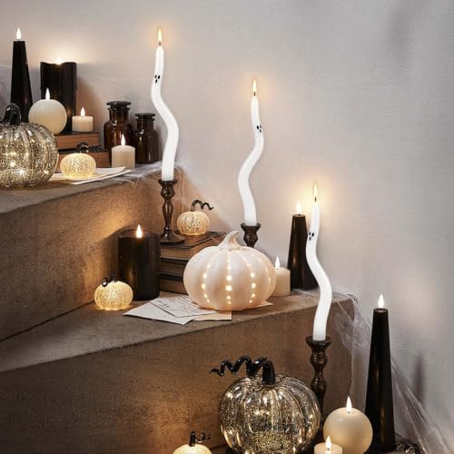 White Ghost Twist Taper Candles 6-Pack - Halloween Ghost Face Decor